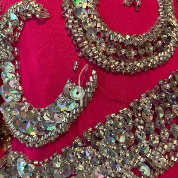 Vintage NWT Alyce Designs Fuschia Pink with Silver Sequins Full Length Dress - Picture 13 of 16
